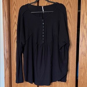 Free People Black Button-Front Top